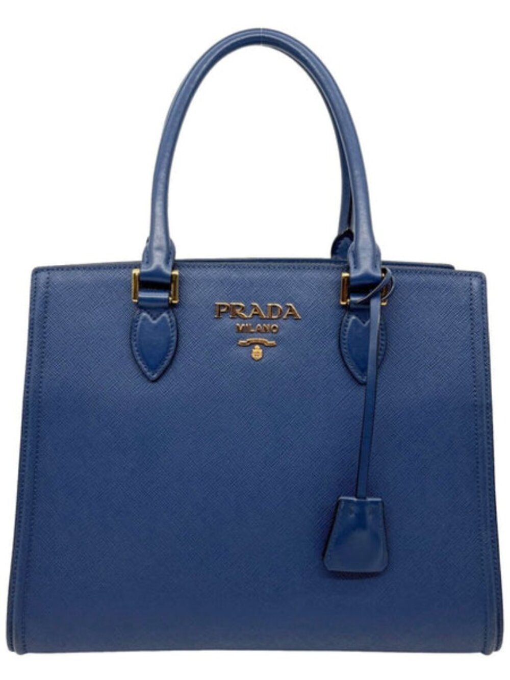 Prada Lux Saffiano Calfskin Leather Tote Shoulder Bag Blue